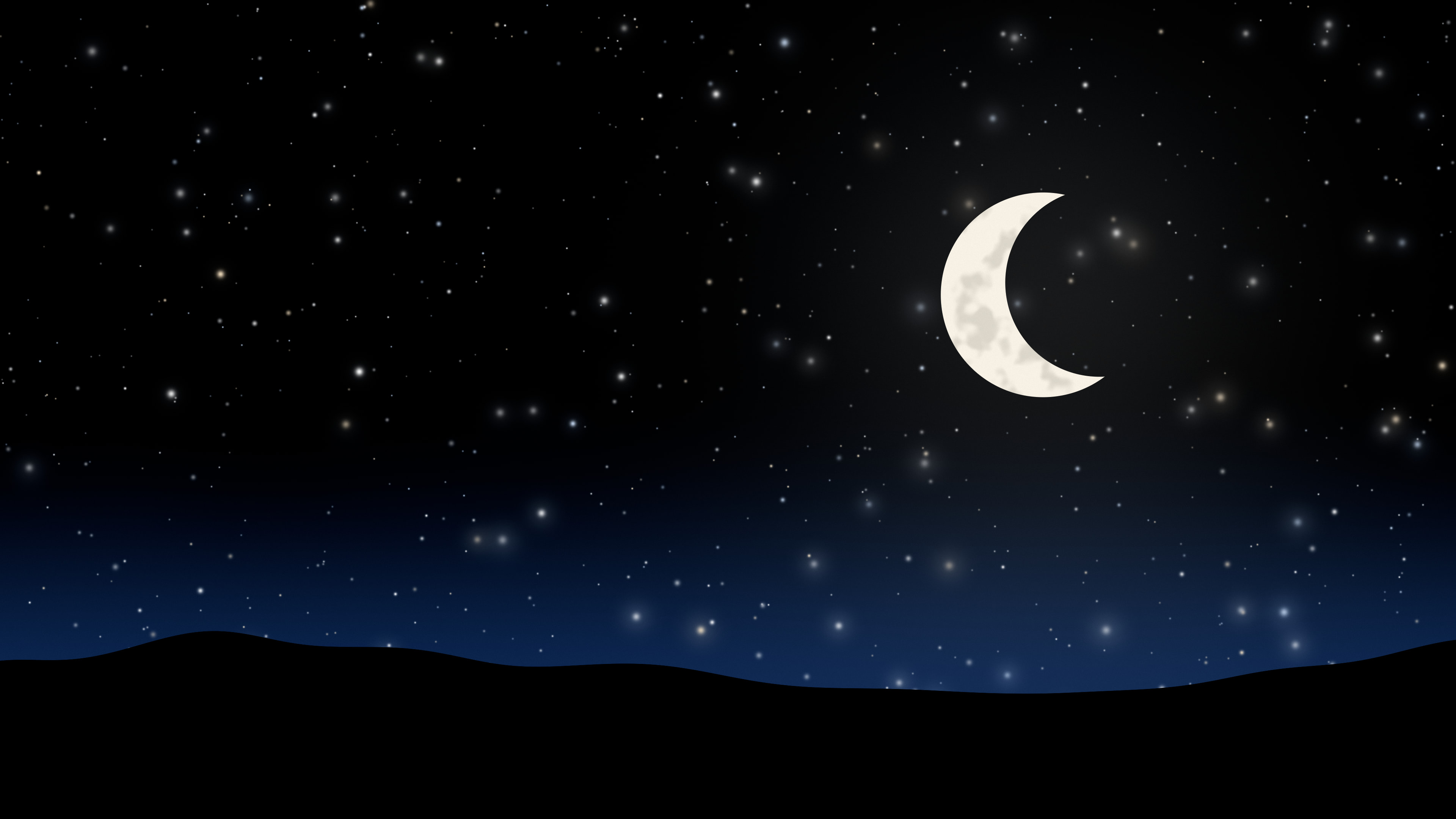 Black and Blue Moon and Stars Night Sky desktop wallpaper in 4K