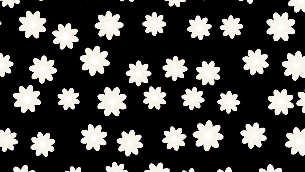 Black and White Daisy Flower Pattern desktop wallpaper in 4K