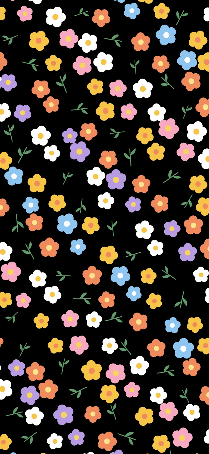 Black Ditsy Floral Pattern wallpaper for iPhone and Android