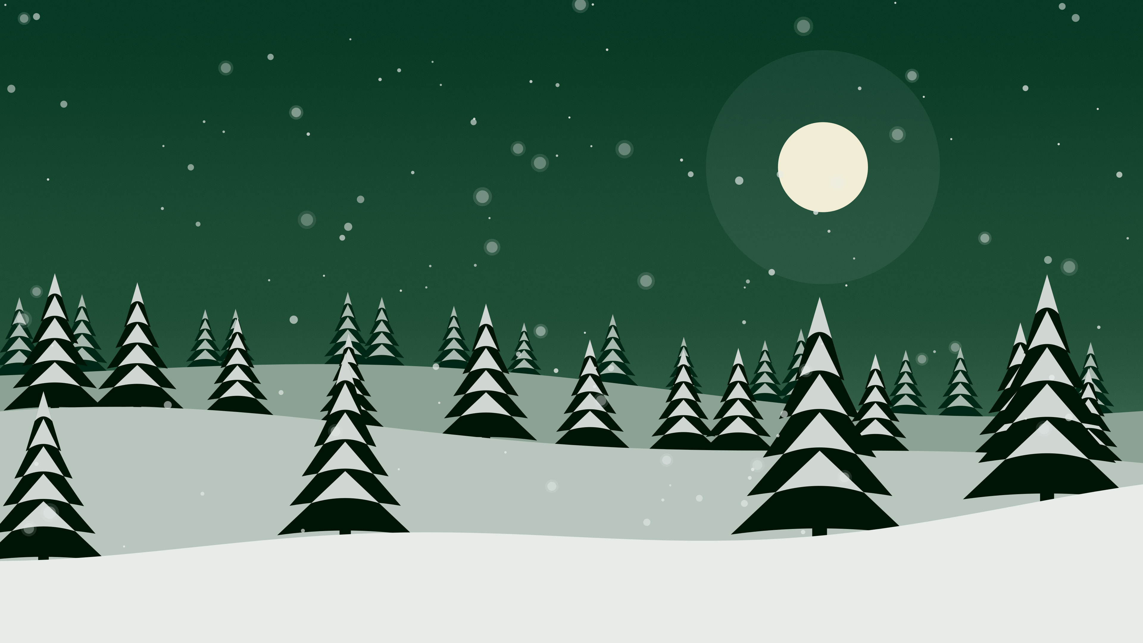 Dark Green Snowy Forest desktop wallpaper in 4K