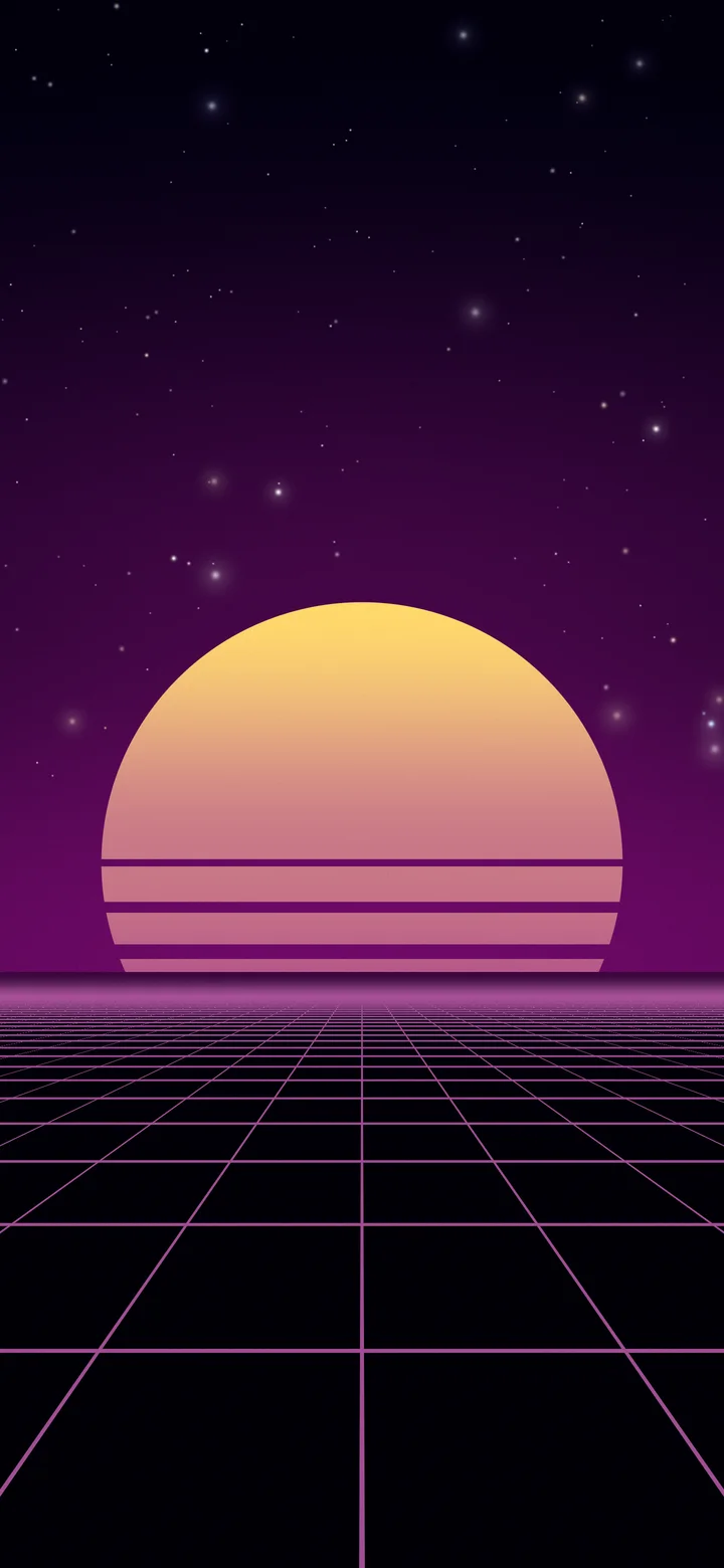 Dark Purple Synthwave Grid Sunset wallpaper for iPhone and Android