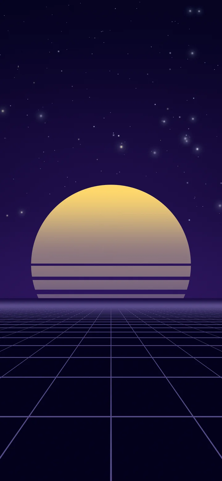 Galaxy Synthwave Grid Sunset wallpaper for iPhone and Android