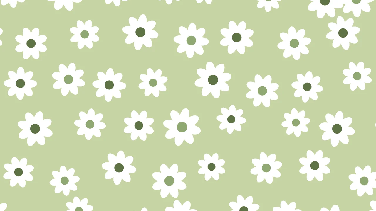 Matcha Daisy Flower Pattern desktop wallpaper in 4K