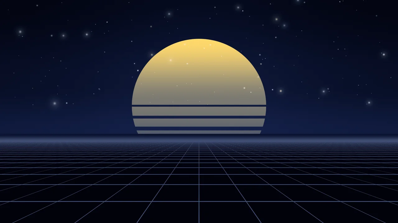 Midnight Blue Synthwave Grid Sunset desktop wallpaper in 4K