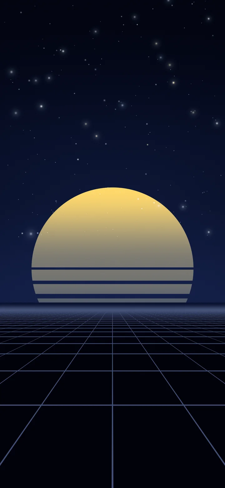 Midnight Blue Synthwave Grid Sunset wallpaper for iPhone and Android