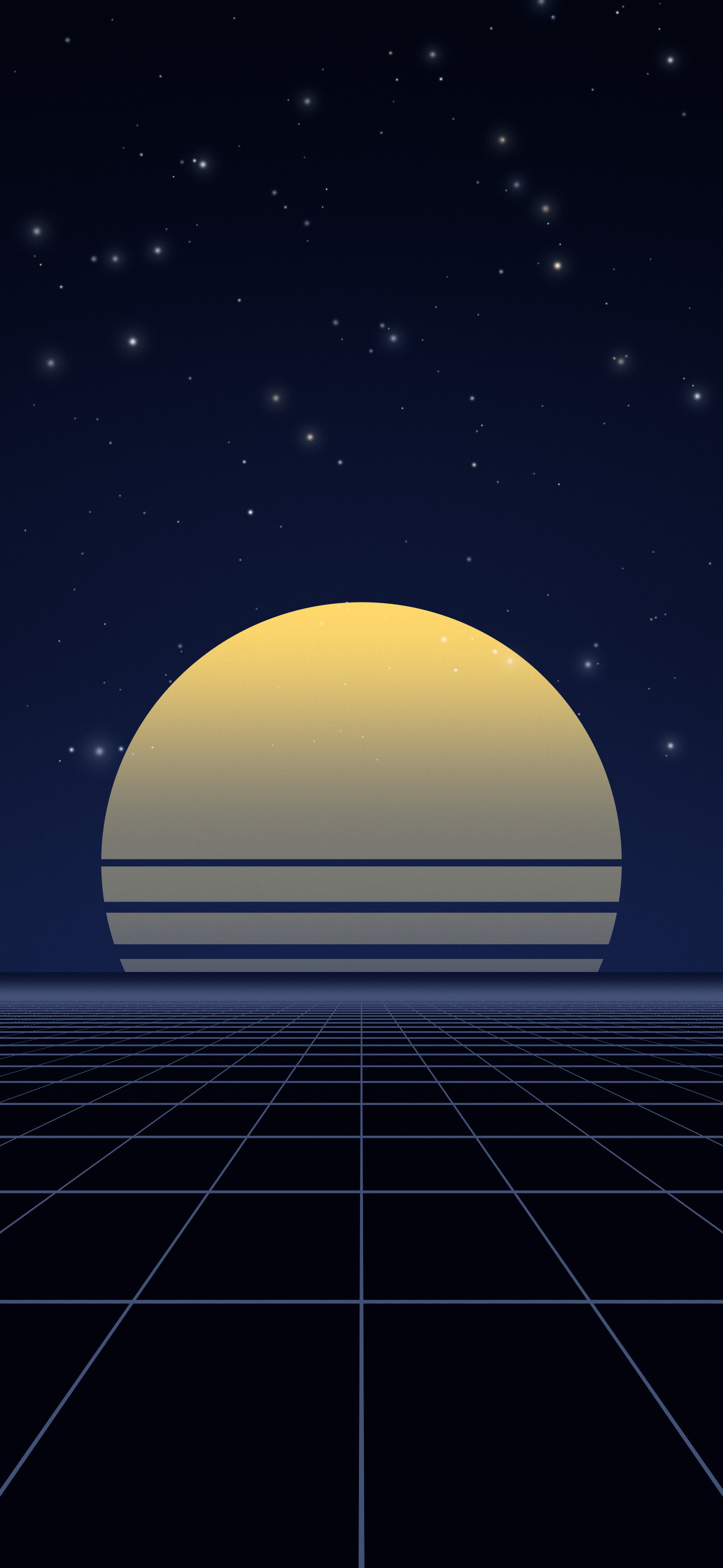 Midnight Blue Synthwave Grid Sunset wallpaper for iPhone and Android