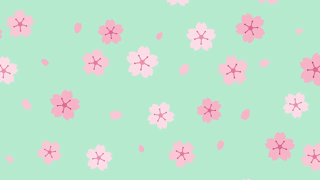 Mint Cherry Blossom Pattern desktop wallpaper in 4K