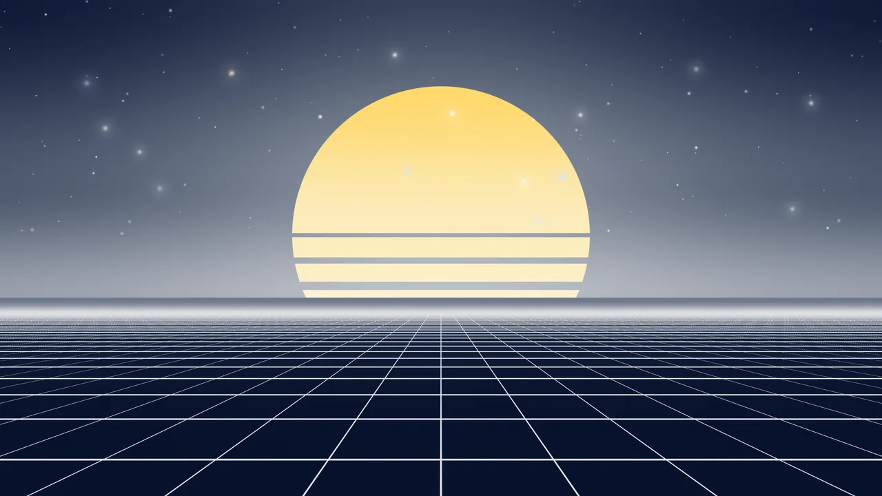 Navy and White Synthwave Grid Sunset desktop wallpaper in 4K