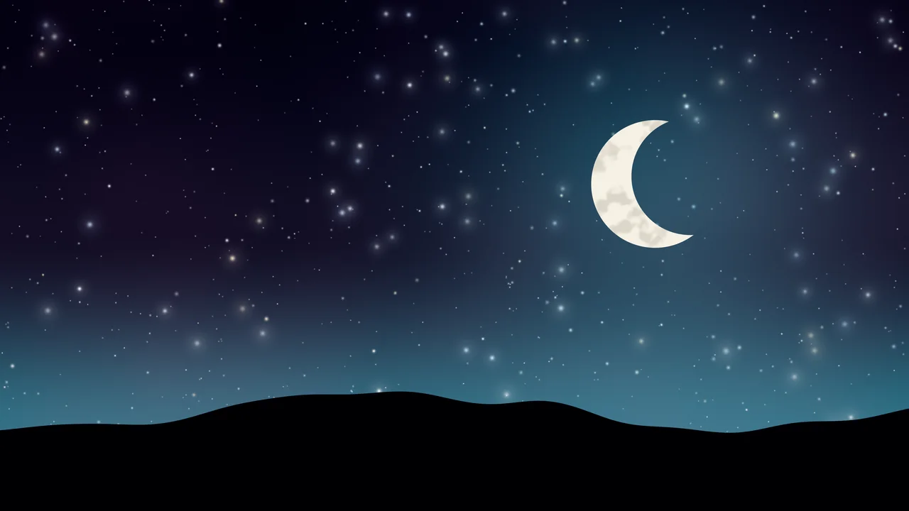 Neon Cyber Moon and Stars Night Sky desktop wallpaper in 4K