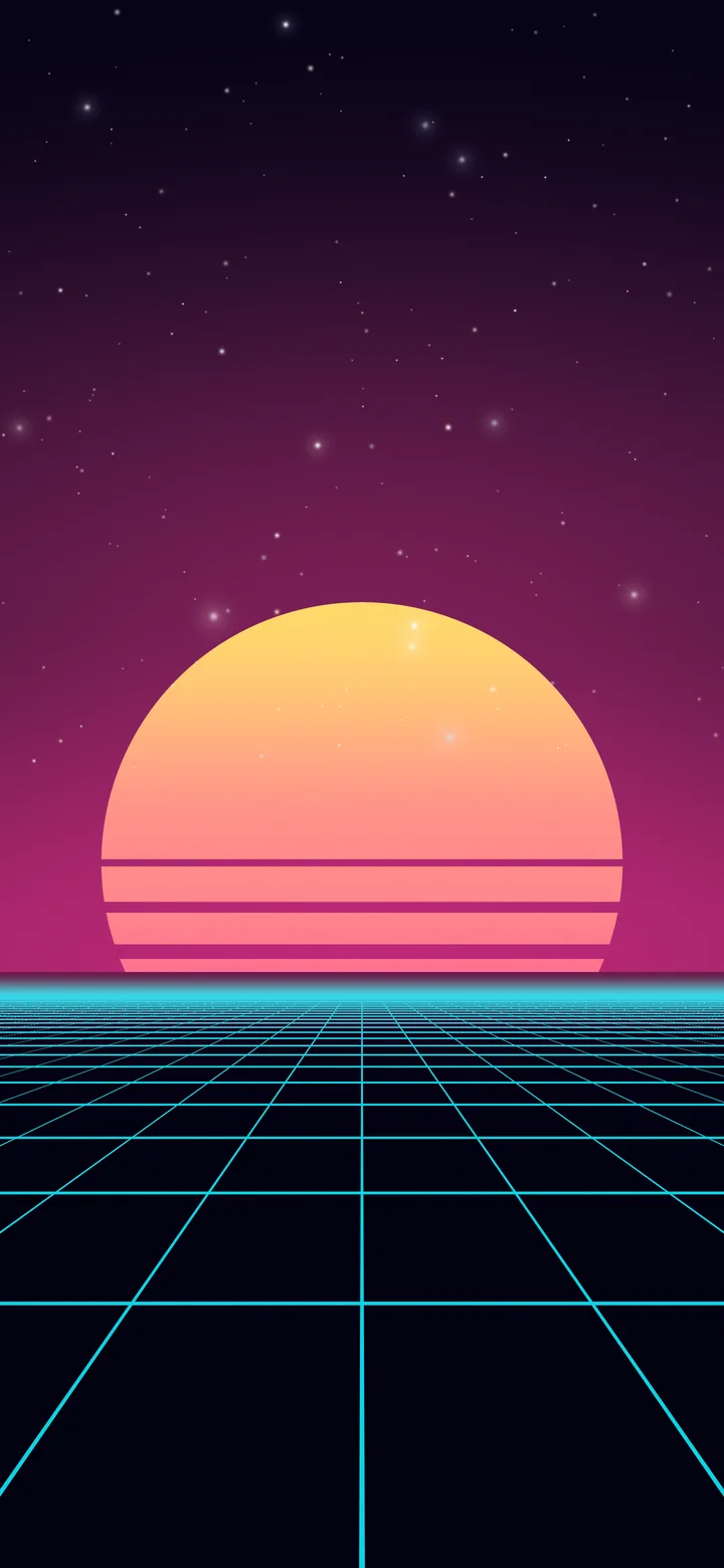 Neon Cyber Synthwave Grid Sunset wallpaper for iPhone and Android