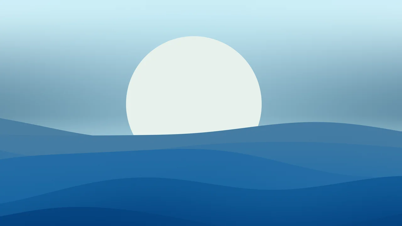 Ocean Blue Minimalist Sunset Hills desktop wallpaper in 4K
