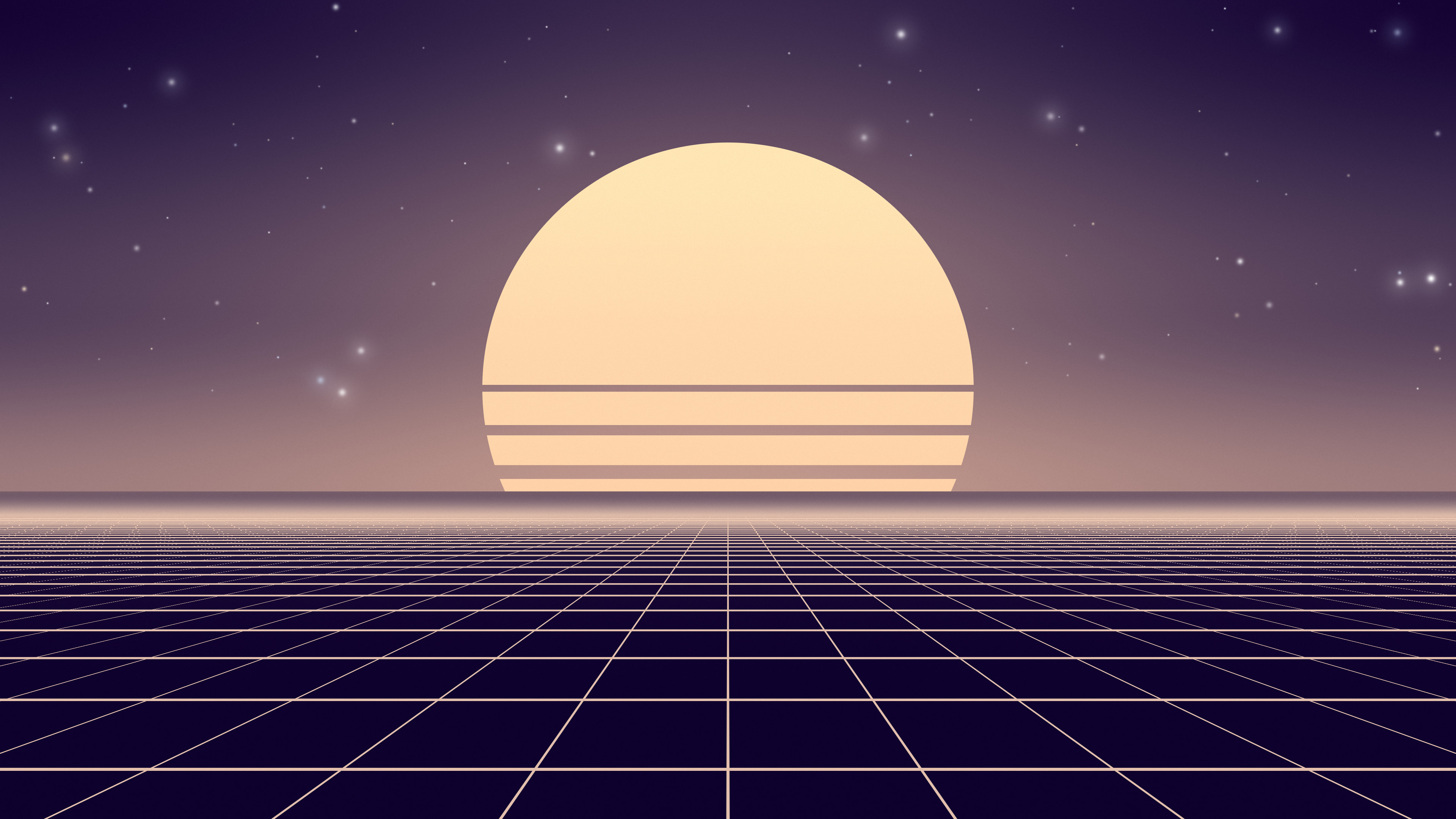 Pink Synthwave Grid Sunset desktop wallpaper in 4K