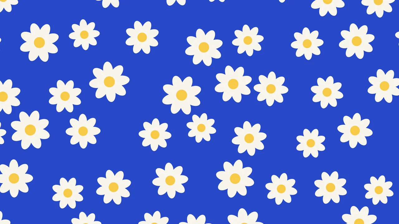 Royal Blue Daisy Flower Pattern desktop wallpaper in 4K
