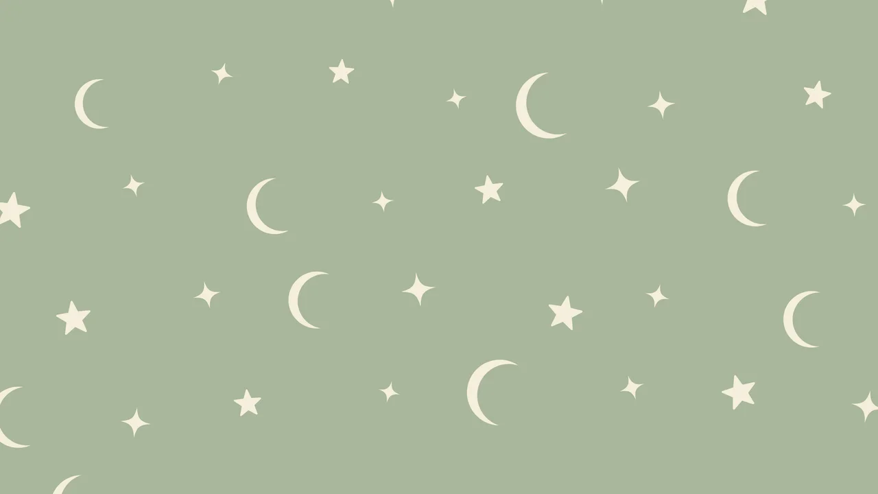 Sage Green and Cream Moon and Stars Pattern desktop wallpaper in 4K
