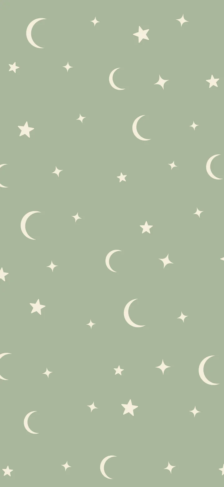 Sage Green and Cream Moon and Stars Pattern wallpaper for iPhone and Android