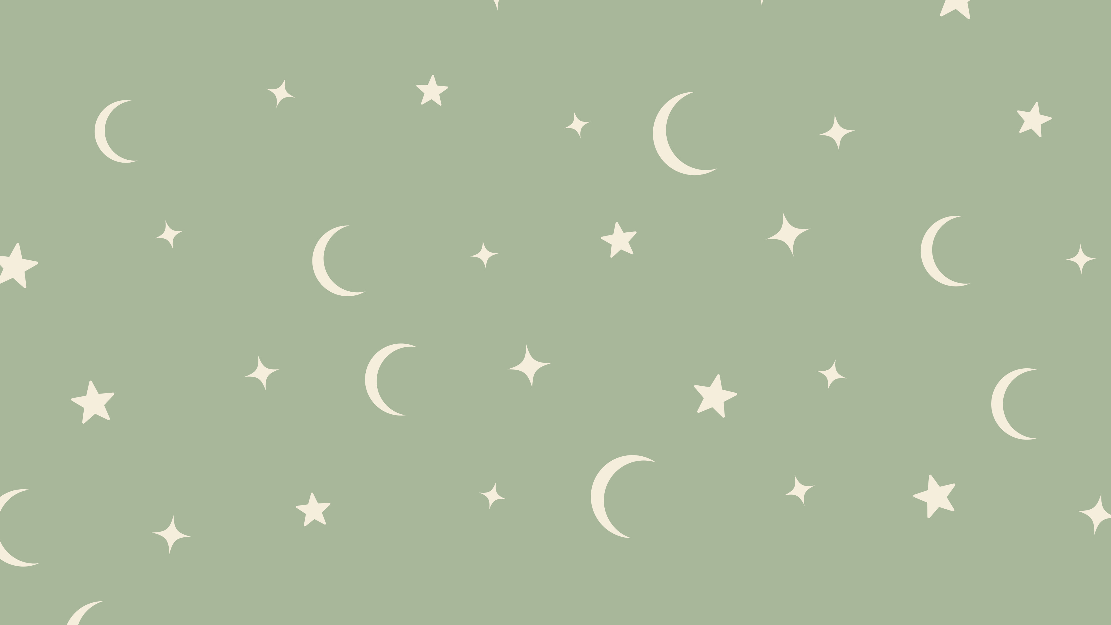 Sage Green and Cream Moon and Stars Pattern desktop wallpaper in 4K