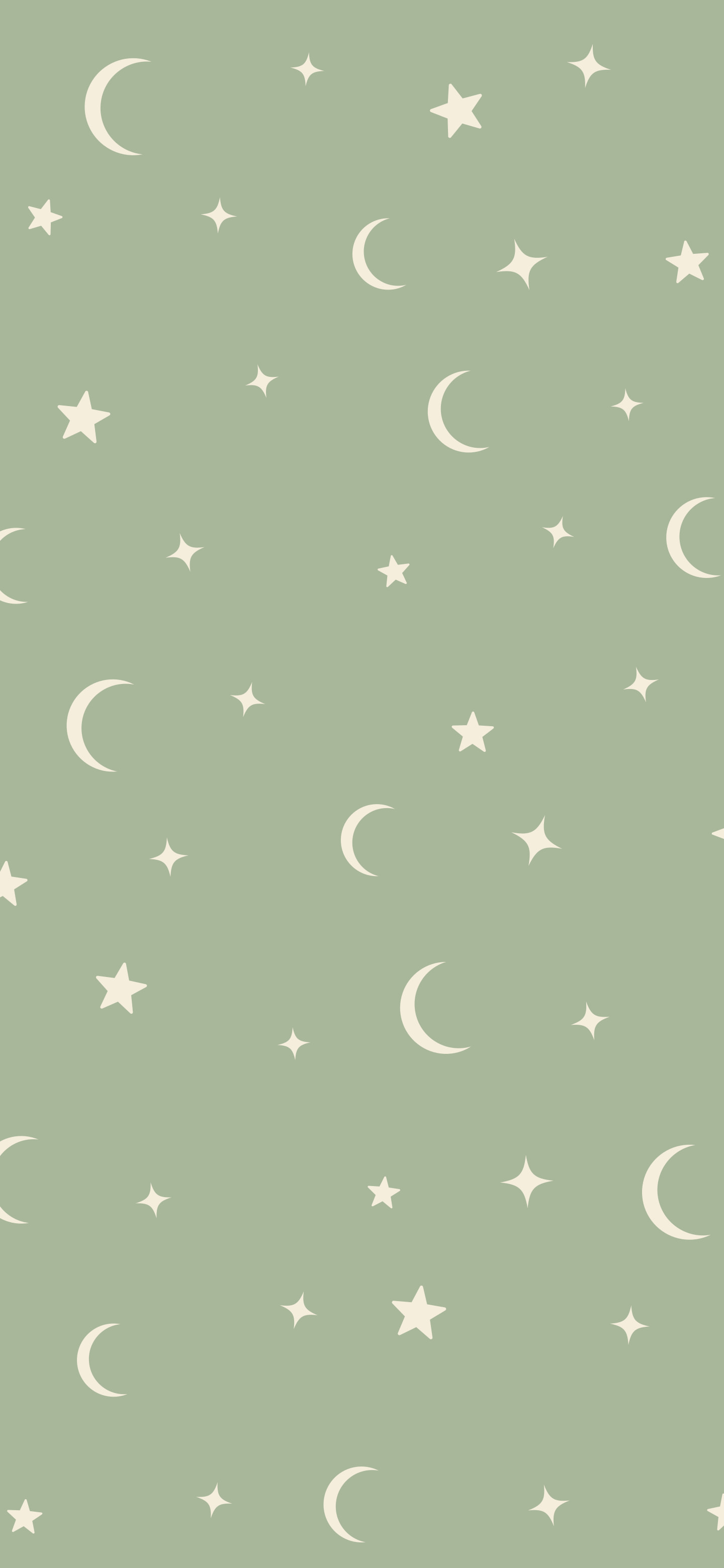 Sage Green and Cream Moon and Stars Pattern wallpaper for iPhone and Android