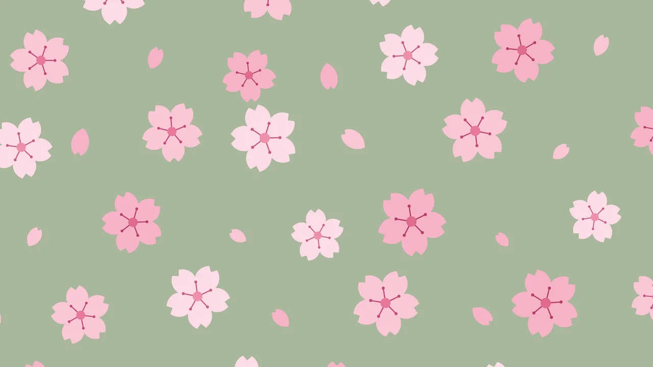 Sage Green Cherry Blossom Pattern desktop wallpaper in 4K