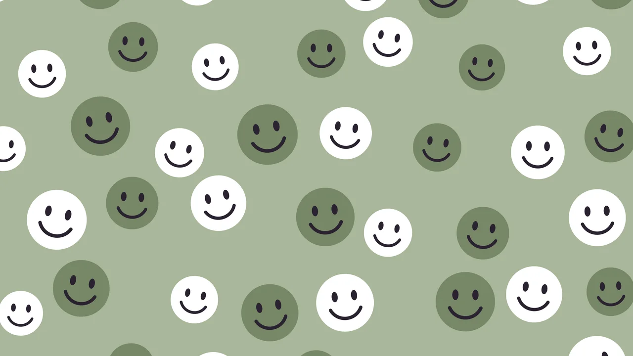 Sage Green Smiley Face Pattern desktop wallpaper in 4K