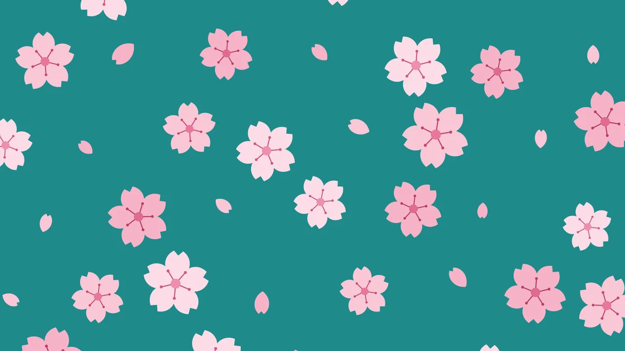 Teal Cherry Blossom Pattern desktop wallpaper in 4K