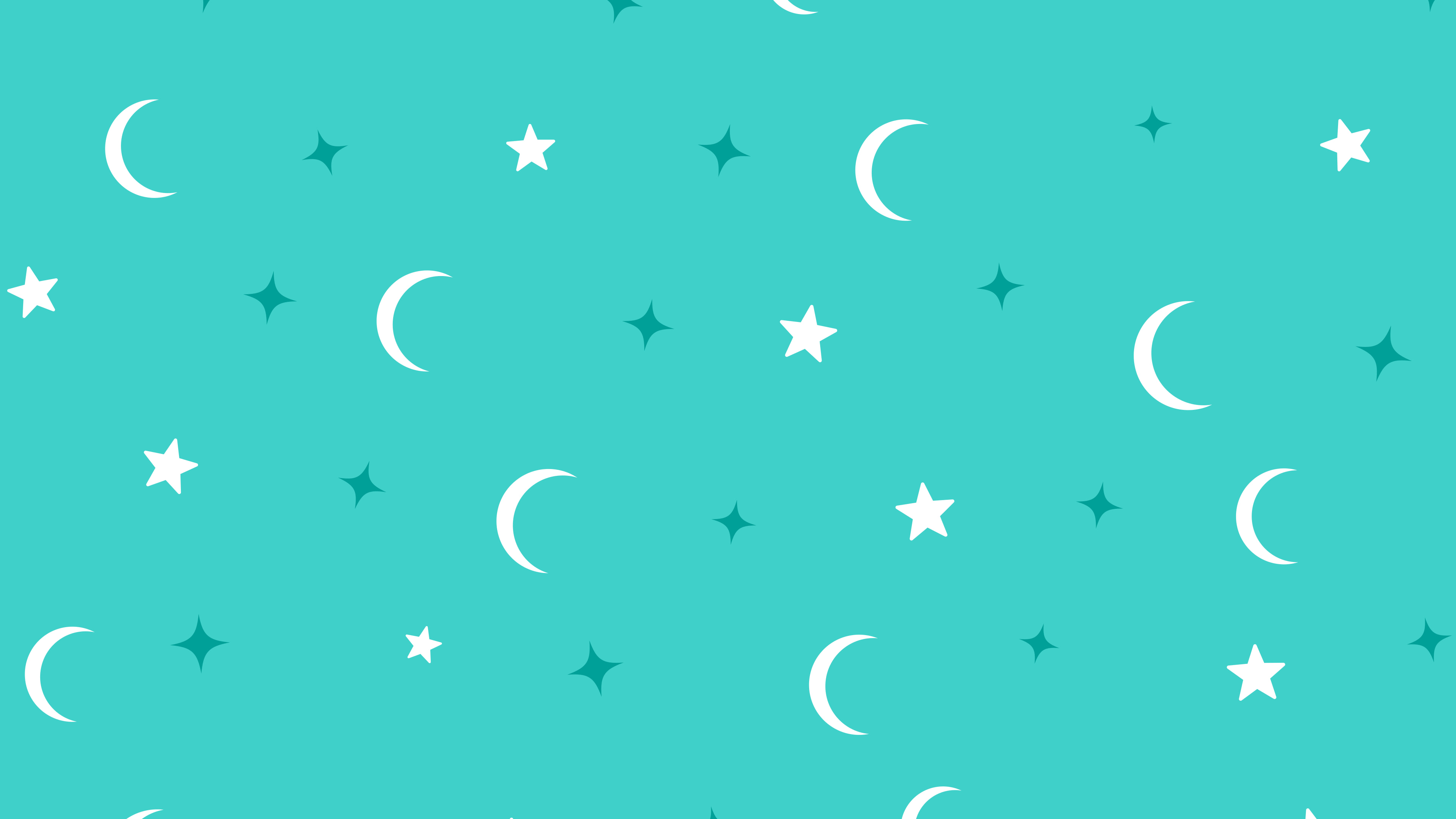 Turquoise Moon and Stars Pattern desktop wallpaper in 4K